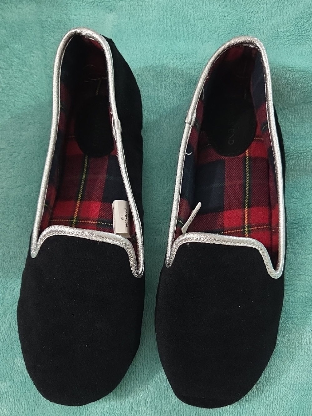Lands' End Black Suede-Look Slip-On Flats with Silver Trim
